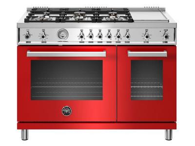 48" Bertazzoni Gas Range with 6 Brass Burner and Griddle - PROF486GGASROT